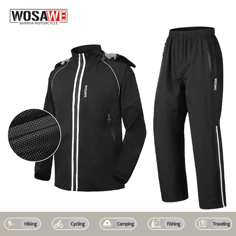 Cycling Commuter Rain Jacket - WOSAWE Reflective Motorcycle Rain Jacket Waterproof
