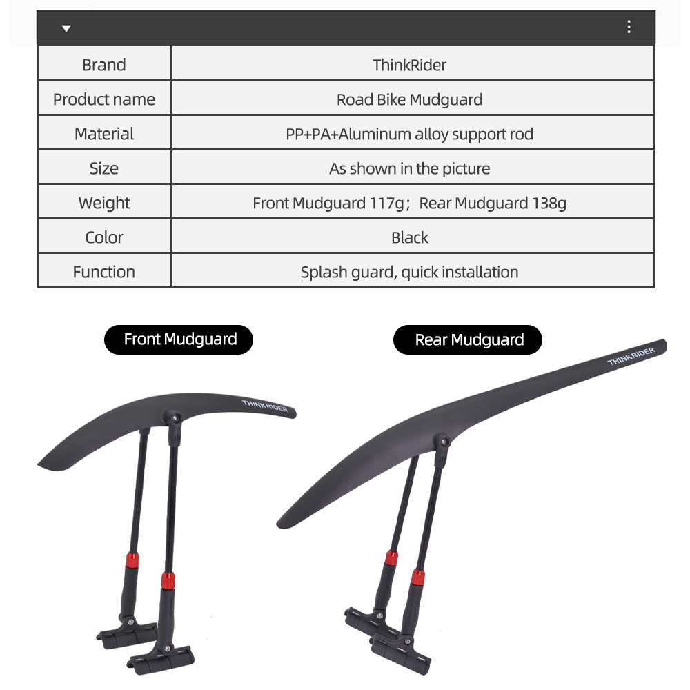 ThinkRider Road Cycling Fender - Fender Mudguard Set avis et prix